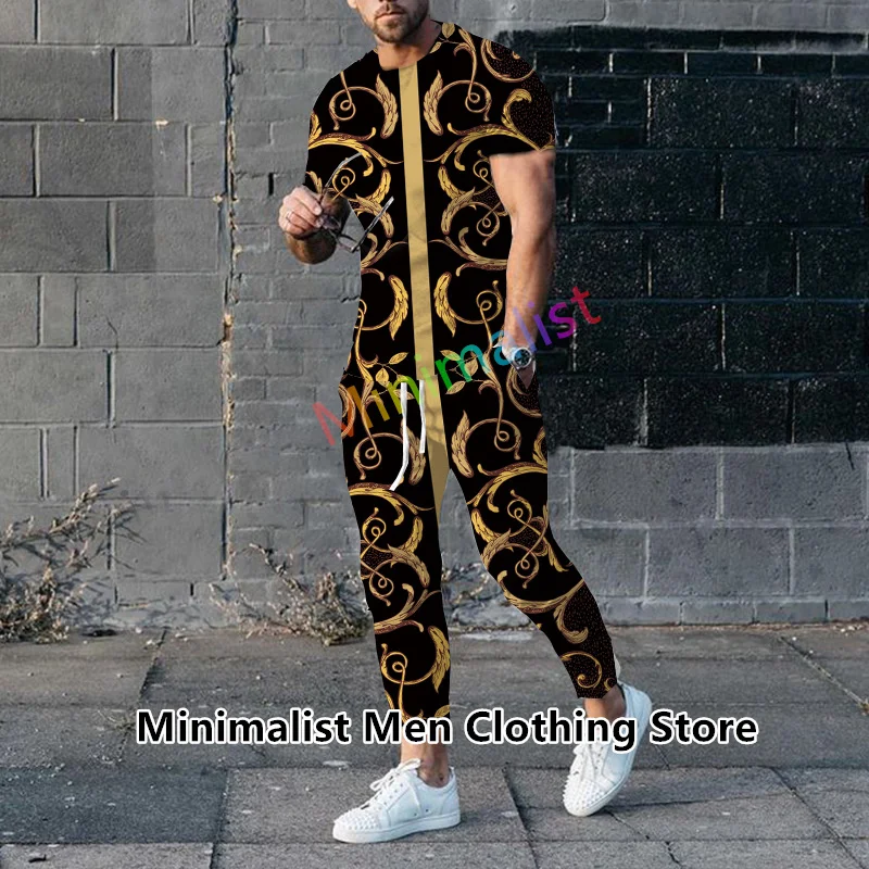 Summer Sportwear Suit Short Sleeve T Shirt+Trousers Men 2 Piece Set Tracksuit 3D Printed Casual Trend Oversized Street Clothes