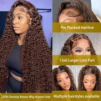 30 pouces chocolat brun vague profonde dentelle avant perruques cheveux humains bouclés 200 densité 13x6 HD dentelle frontale perruque perruque de cheveux humains pour les femmes 2
