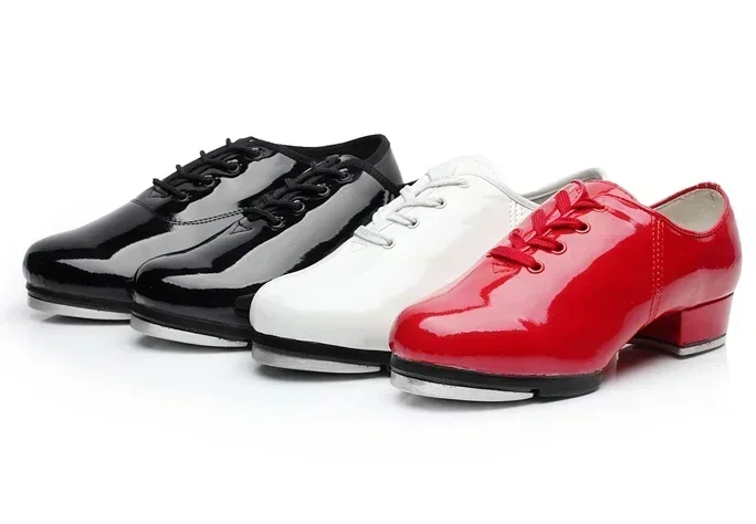 Free Return Hot Sale Shiny Leather Tap Shoes for Children Men Women Lace Up Size EU26-EU46 Aluminum Taps Jazz Clogging Shoes 2