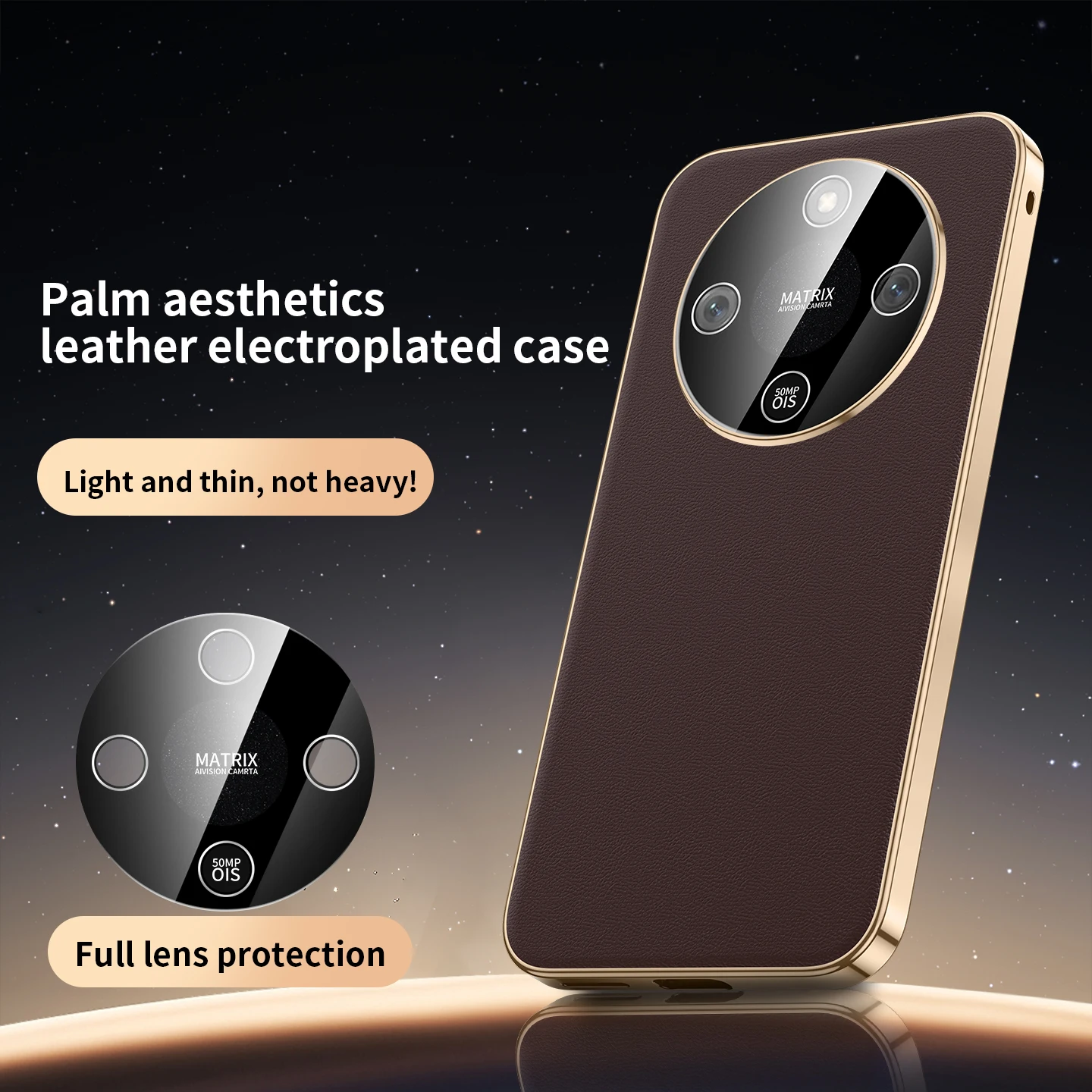 Luxury Plated Leather Texture Shockproof Phone Case with Camera Lens Protection