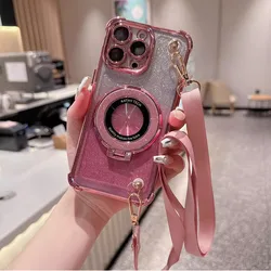 Gradient Glitter Shockproof Crossbody Lanyard Phone Case with Stand Feature - Samsung A52 (4G 5G) (Pink)