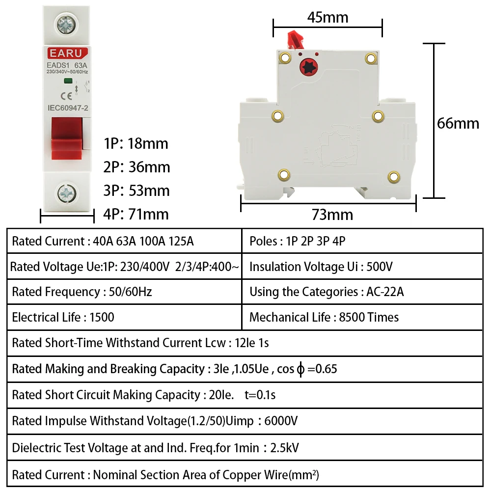 Din Rail 1P 2P 3P 4P 40A 63A 100A 125A Knife Main Switch Isolating Switch for Home Industrial Use Circuit Breaker AC 230V 400V circuit breaker