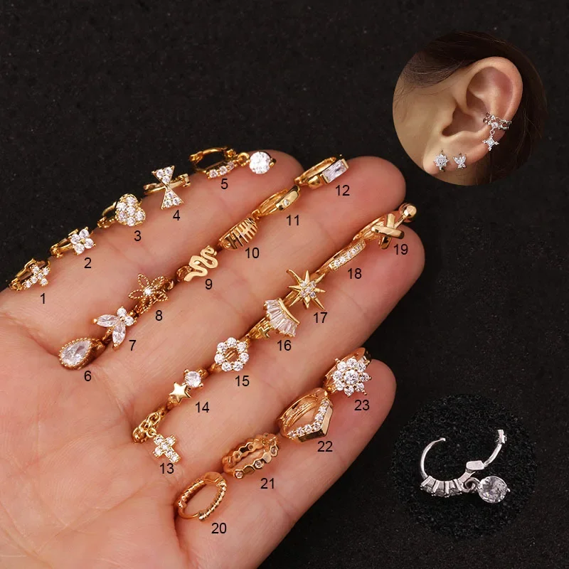 1Pair 5mm Mini Small Size Earrings for Little Girl Gifts Single Bowknot Cross Folwer Heart Piercing Stud Earrings for Women