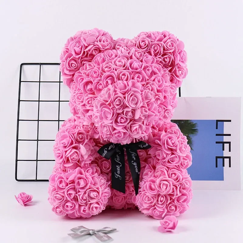 Immortal Rose Bear Valentine's Day Gift Creative Simulation Flower PE Foam Rose Bear Happy Valentine's Day Party Decor Wedding
