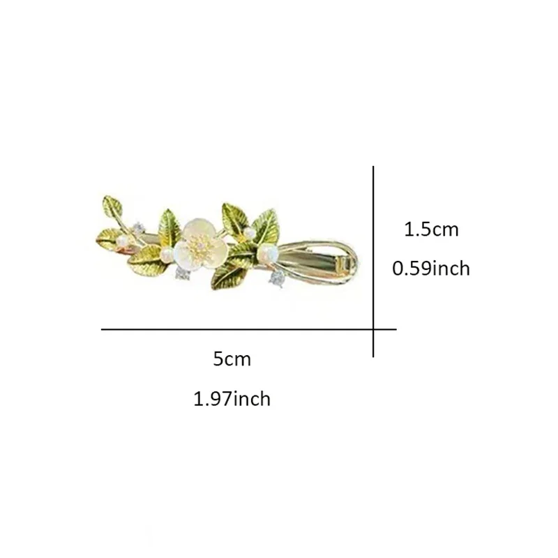 Süße Perle Blume Blatt Haarnadel Frauen Pony Seite Clip High-end-Temperament Legierung Ein-wort Entenschnabel Clip Koreanische haar Zubehör – Detail 1