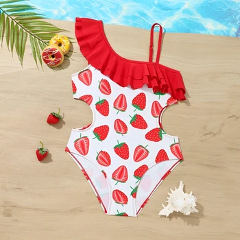 Girls Printed Ruffle Swimsuit 1