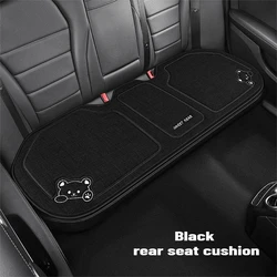 Luxury Linen Cartoon Bear Car Seat Cushion - Women's Cute Anti - Slip & Breathable Protective Cover (Black Rear Seat)