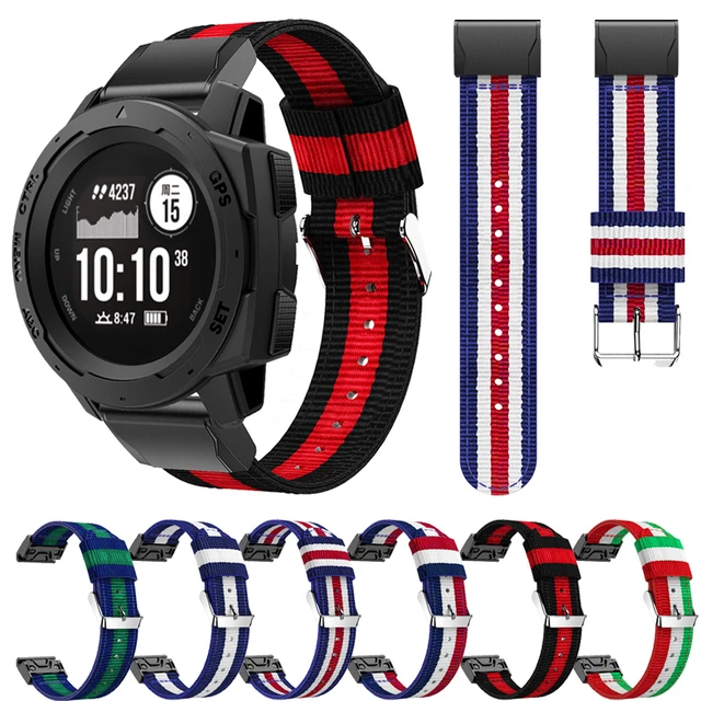 For Garmin Instinct 2 / Instinct Tactical Solar Dual Power Surf Strap Quick Release Stripe Nylon Band Bracelet Watchband
