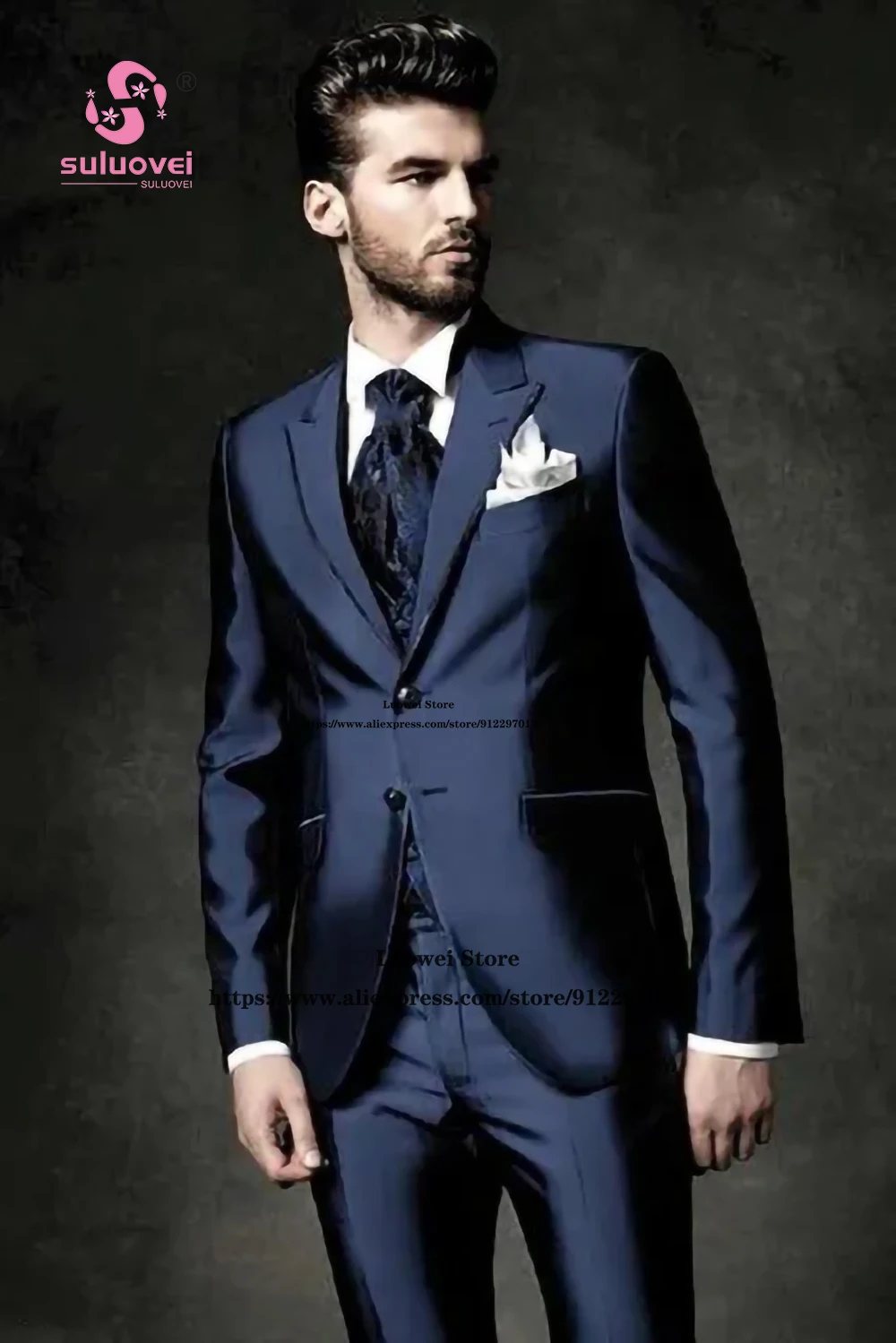 Classic Peaked Lapel Suits For Men Slim Fit 3 Piece Pants Set Formal Groom Wedding Dinner Party Tuxedos Terno Masculino Completo