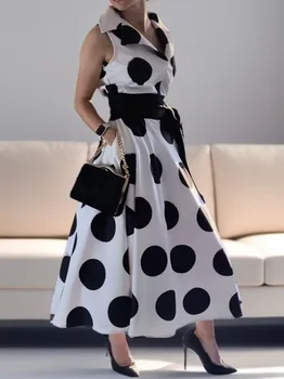 Beautiful Summer Ladies Polka Dot X Line Fit & Flare Dress