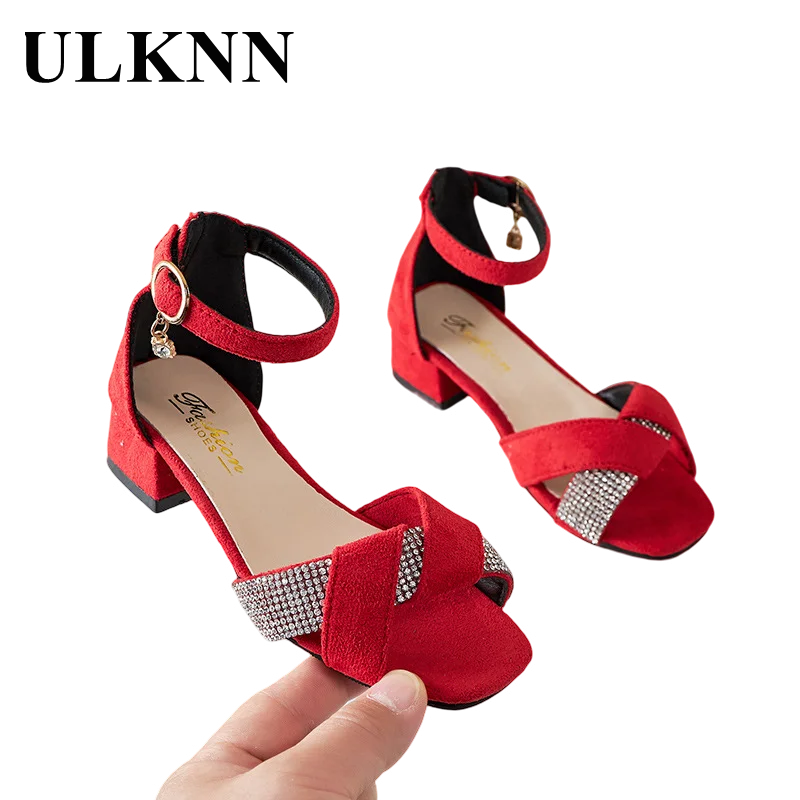 Girls Sandals Kid's Red Heels Sanldaies Summer Sandals Rhinestone