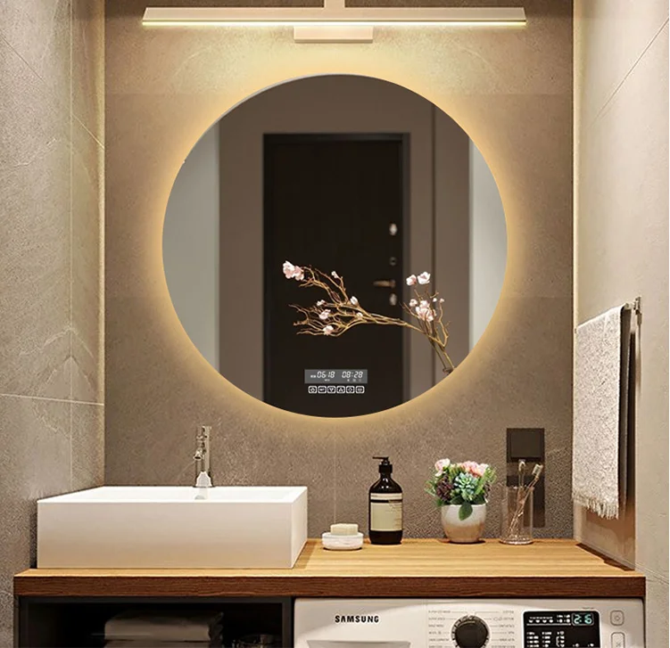  EEUK Espejo de baño redondo LED de 16/20/24/28/32 pulgadas,  espejo de tocador con luz LED, control táctil, espejos de maquillaje  regulables para pared, antiniebla, memoria, 3 colores, a prueba de roturas (