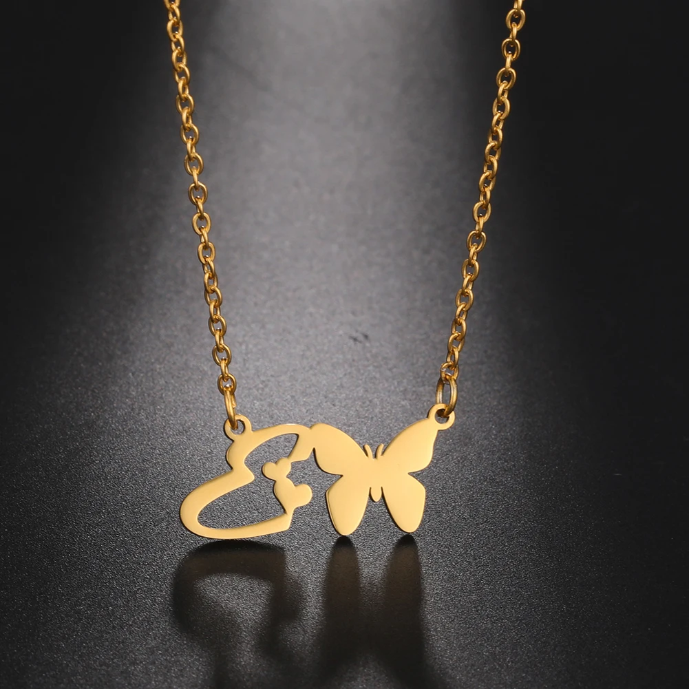 Amaxer for Women Girl Sweet Butterfly Alphabet Necklace A-Z Initial Letter Name Stainless Steel Gold Silver Color Jewelry Gift_voghion.com