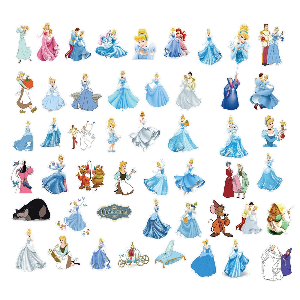10/30/50pcs Disney Anime Cinderella Cartoon Stickers Decal DIY Scrapbooking Guitar Stationery Fridge Decoration Sticker Kids Toy