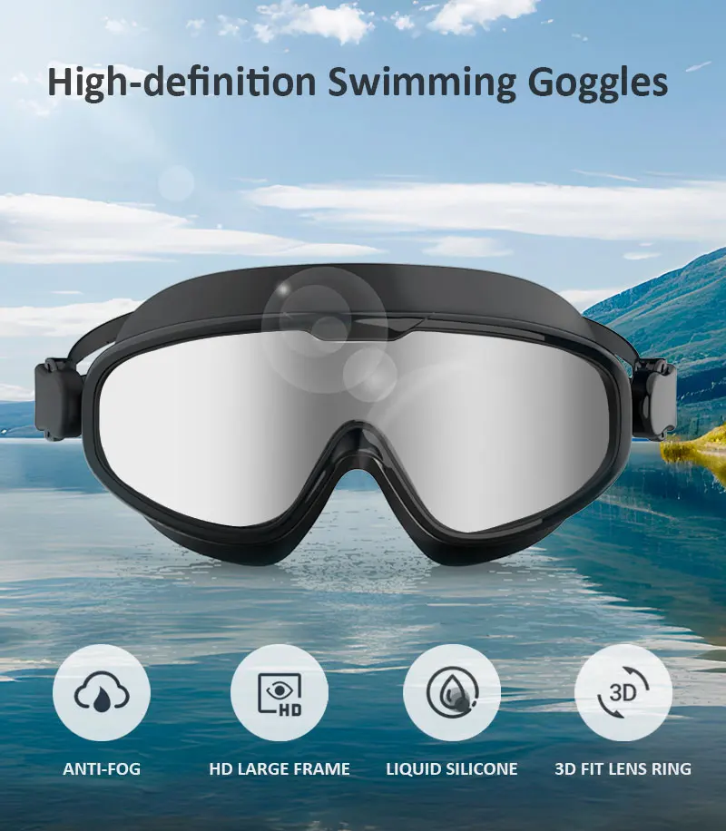 Large Frame Swimming Goggles for Adults HD Antifog Diving Glasses Men Women Waterproof Swim Pool Beach Eyewear swimming goggles