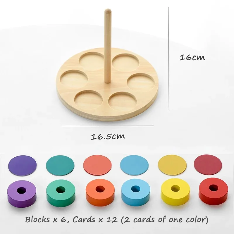 Children Montessori Rainbow Blocks Toy Color Shape Matching Stacking Game Educational Wooden Toy For Toddler Fine Motor Training 6