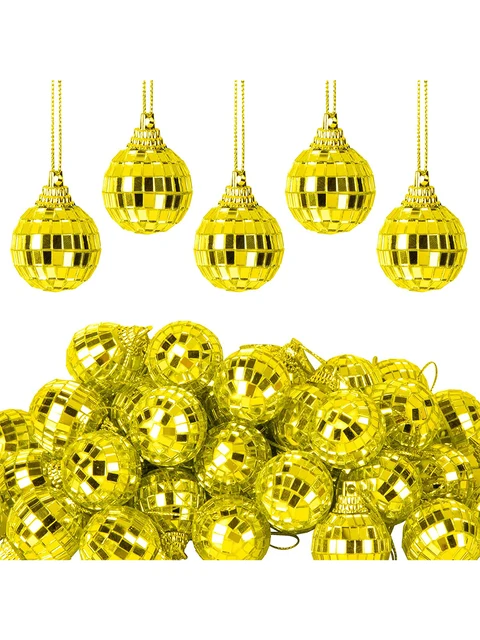 60PCS Christmas Mirror Disco Ball-Gold Reflective Hanging Ball  Ornament,Disco Ball Cake Topper for Birthday Party Club Decor - AliExpress