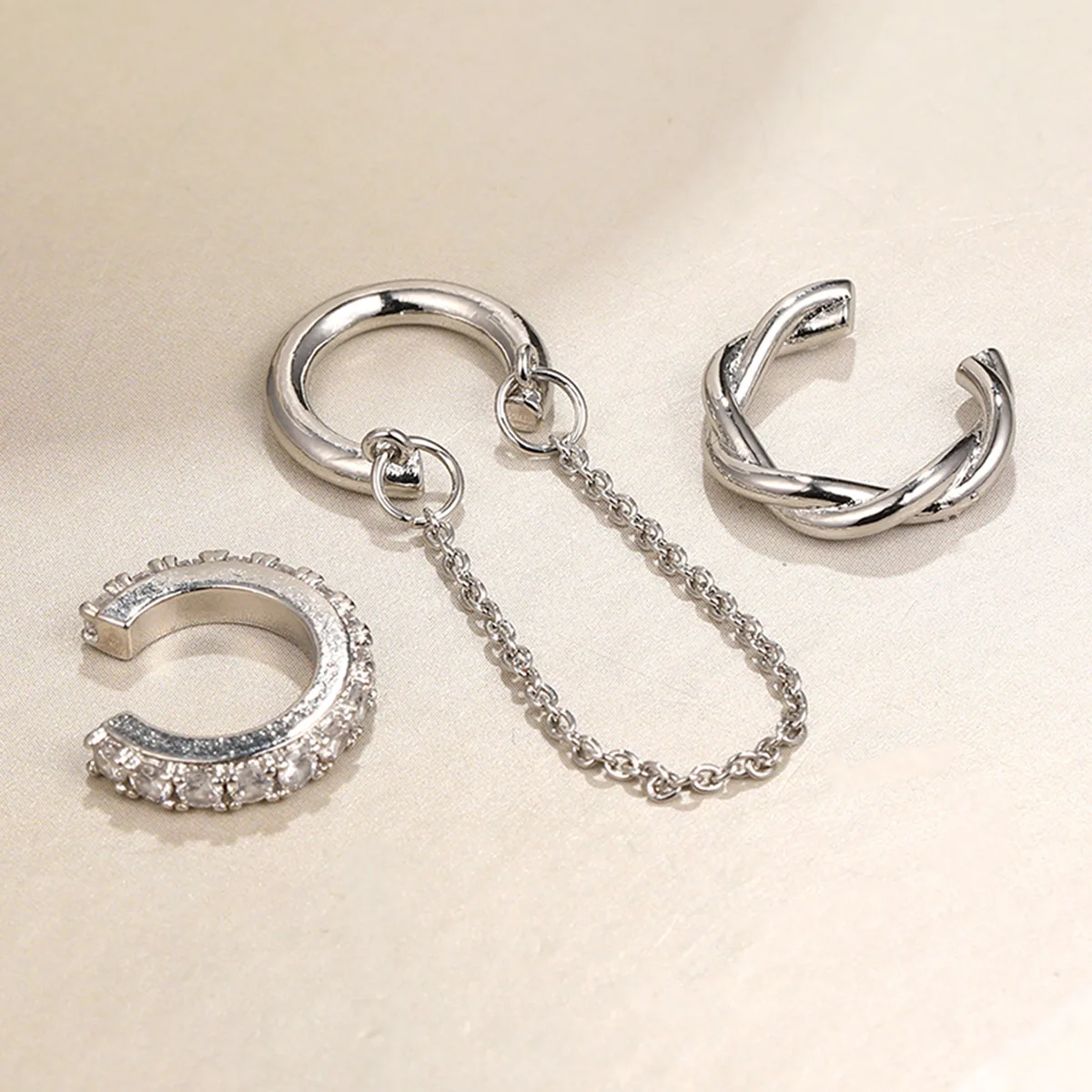 C Shape Rhinestone Zircon Ear Clip Earring 3Pcs/set for Women Simple Tassel Geometry No Piercing Ear Cuff Party Jewelry Gift ear clip earrings clip earrings ear clip ear accessories