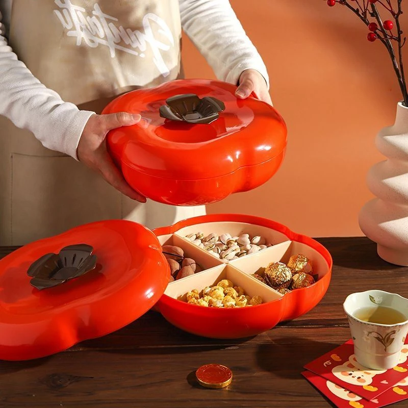 

Persimmon Ruyi Fruit Tray Home Living Room Coffee Table Candy Snacks Tray with Cover Melon Seeds Nuts Dried Fruit Storage Boxes