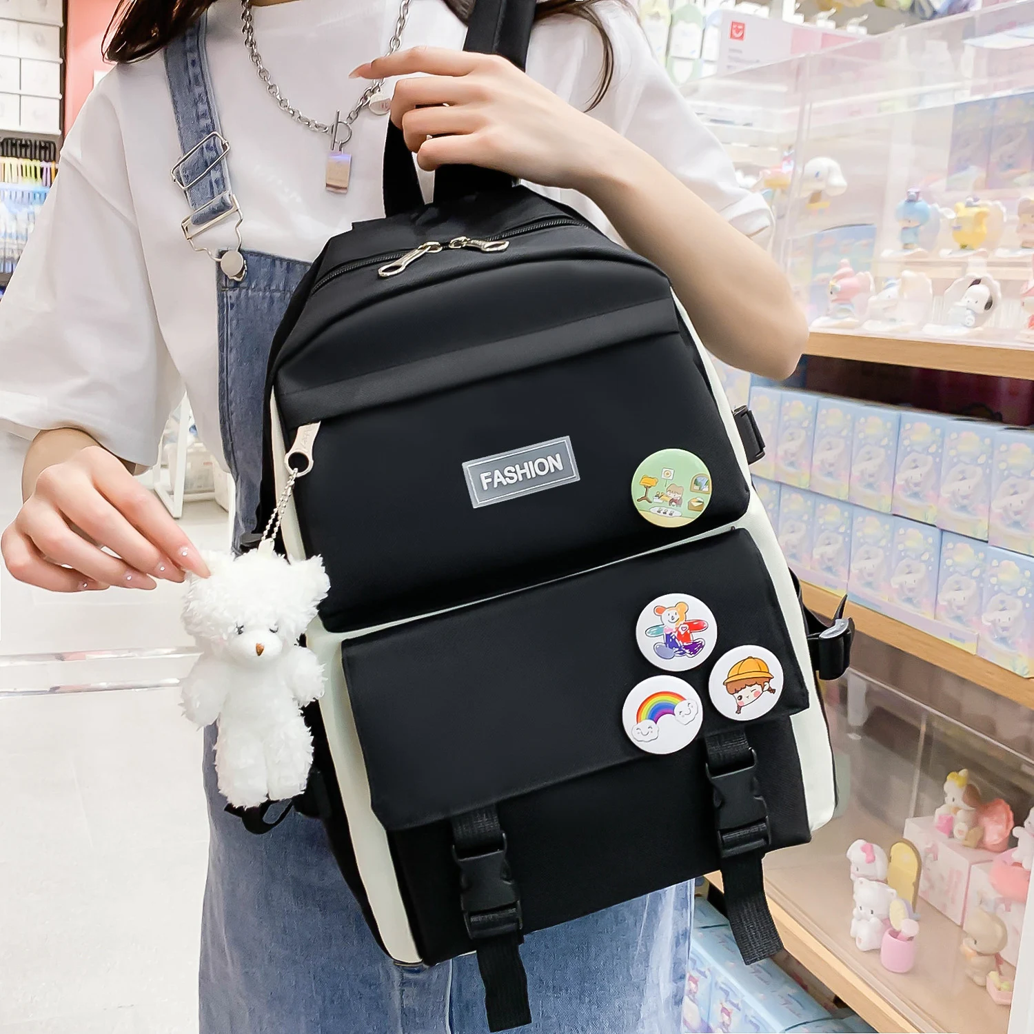 

Модный рюкзак для девочек из 4 предметов, школьный ранец для учеников и учебников с милым мультяшным рисунком, вместительные легкие дорожные рюкзаки