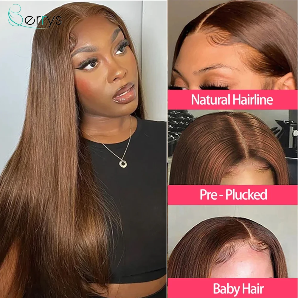 

Chocolate Brown Colored 13x6 HD Lace Front Human Hair Wigs Brazilian Straight 100% Human Hair Wig 13x4 Front 4x4 Closure Wig
