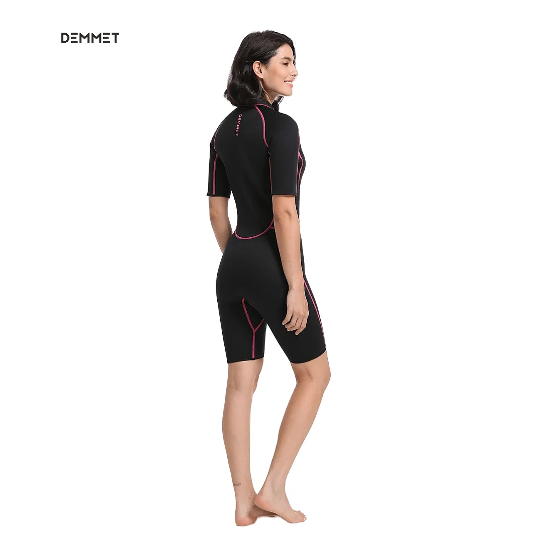 Women's neoprene short sleeve one-piece 3mm wetsuit sun protection warm swimming jellyfish wetsuit front zipper 77Kg