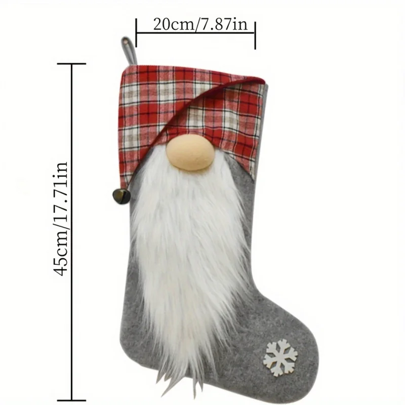 18 Inch Buffalo Plaid Christmas Stocking Gnome Character Socks, Perfect for Home Decor Holiday Party Decoration - Image 2