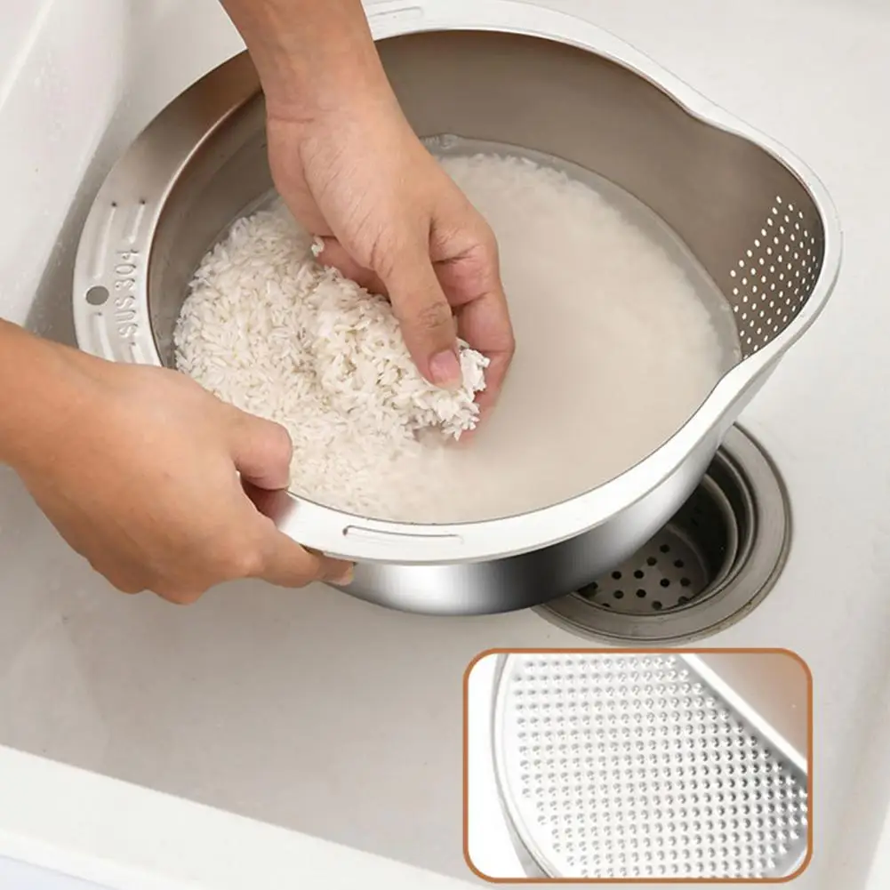 

Rice Drain Basket Stainless Steel Rice Washer Strainer Bowl for Quick Drainage Rice Washing Fruit Vegetable for Efficient