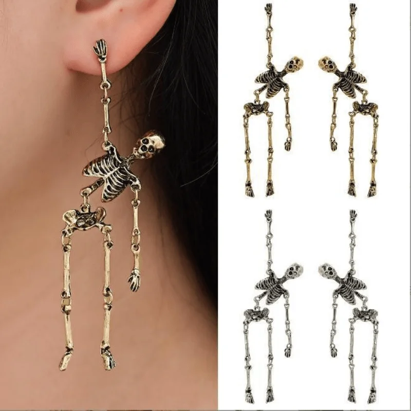 Pendant Earrings Geometric Earrings Hiphop/Rock Skeleton Alloy For Women Punk Silver Color Metal Eardrop Party Birthday Daily Jewelry