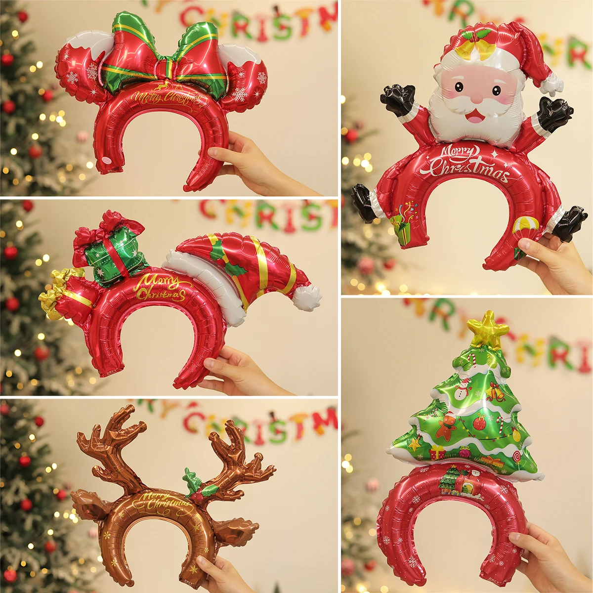 Christmas old snowman elk tree bow holding a stick hairband bracelet aluminum balloon party decoration props.