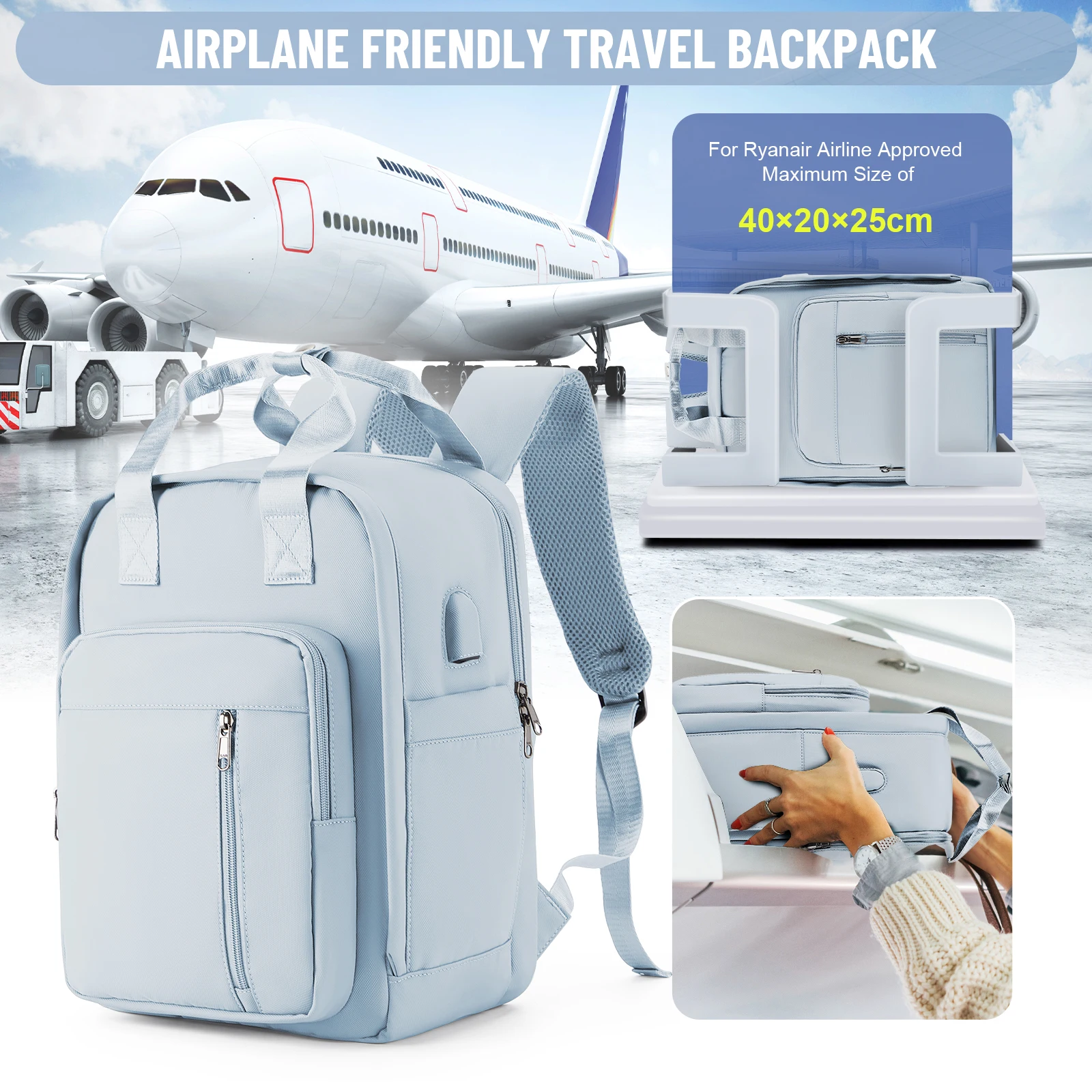 Carry on mochila viaje cabina avion 40x20x25 Women Hand Luggage Backpack College Girl School Notebook Backpack, Weekend Backpack