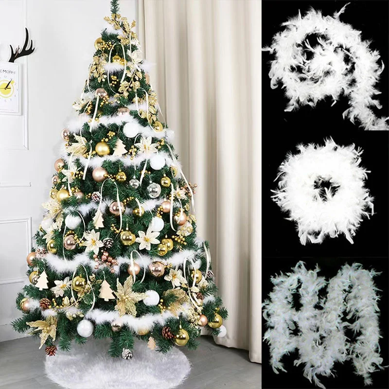 2m Christmas Tree Feather Decor Natural Feather Boa Strip DIY Soft Full