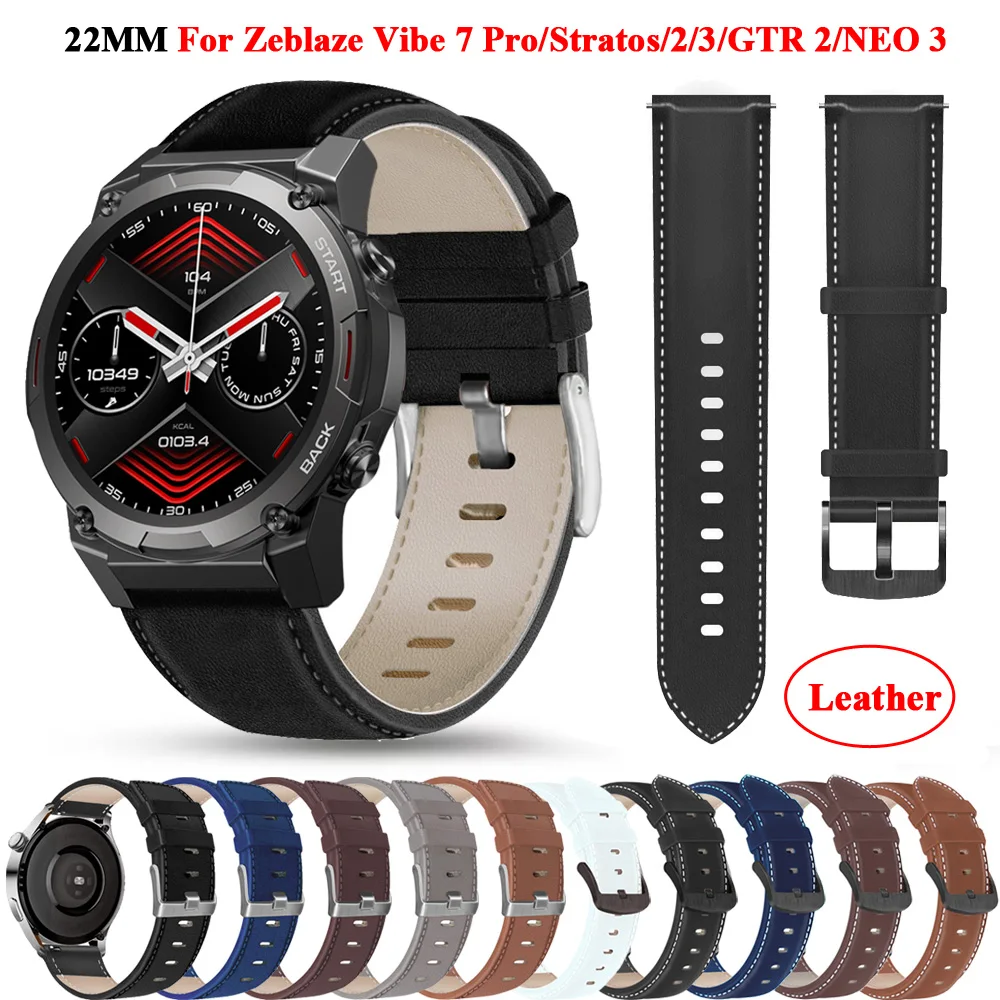 

22mm Replacement Wrist Watch Straps For Zeblaze Vibe 7 Pro/Stratos 2/3 GTR2 Leather Band NEO 3/Beyond 2/Btalk Watchband Bracelet