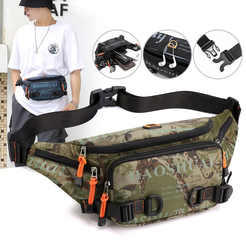 

Hip Hop Men Nylon Shoulder Bags Waterproof Messenger Bags Graffiti Letter Waist Belt Bag Fashion Crossbody Fanny Bag Male