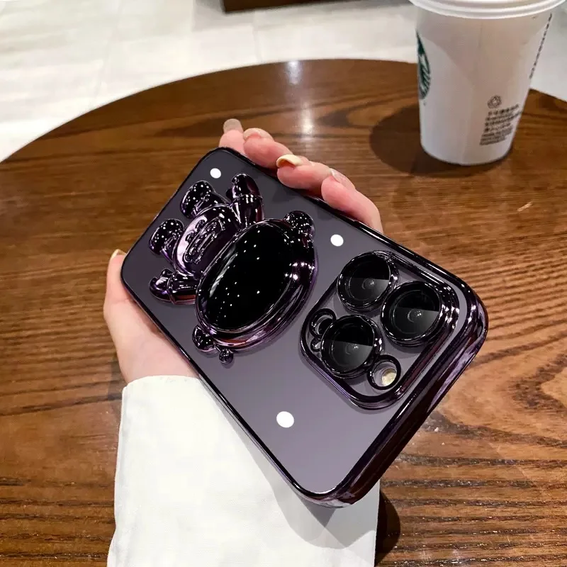 Moda Fold Standing Custodia per telefono trasparente per IPhone 11 12 13 14 15 Pro Mini XS Max XR X Placcatura Astronauta Protegge la copertura_voghion.com