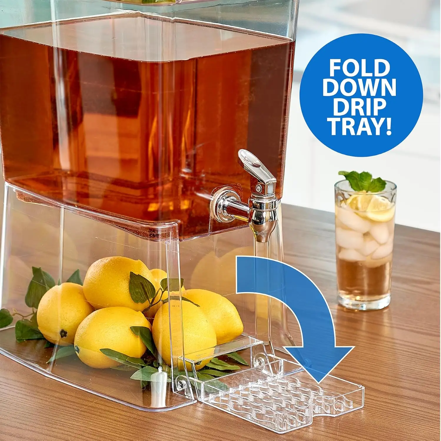 2.5 Gallon Large Tritan Beverage Dispenser with “Party Top” Lid Tray, Drip Catching Tray, Drink ID Tag, Cold Drink Serve 5