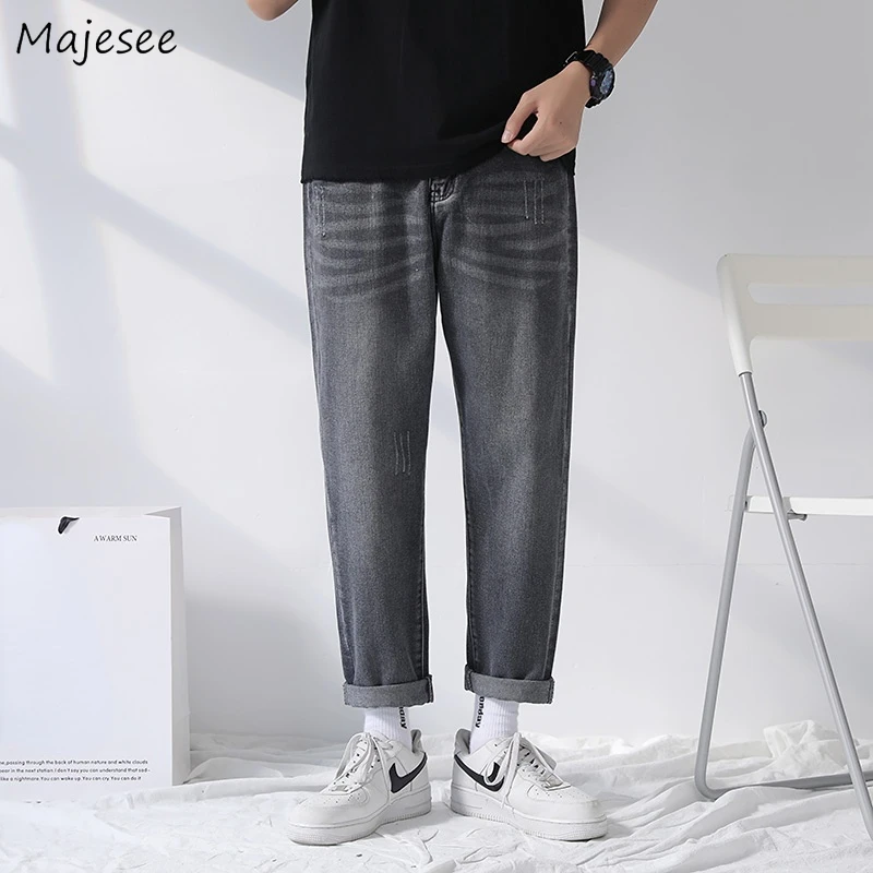 

Jeans Men Solid Summer Simple Thin Breathable Джинсы Ankle-length All-match Straight Male Trouser Comfortable Students Black New