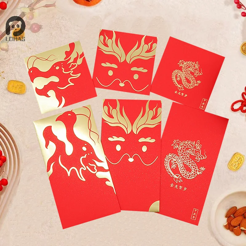 

10 шт., красные конверты с надписью «Dragon Year Hongbao»