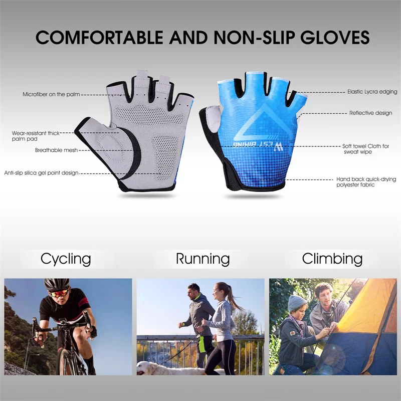 WEST BIKING Bicycle Half Finger Gloves MTB Road Bike Anti-slip Gym Trainning Gloves Men Women Sports Mittens Cycling Accessories 5