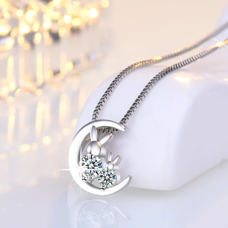 Silver Pendant 925 Sterling Silver Moon Necklace Pendant Zircon For Women Fashion Exquisite Student Girlfriend Jewelry Accessories Heart Gift