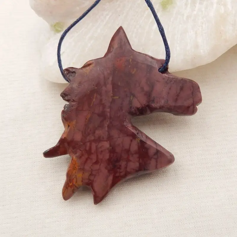 Handamade Natural Stone Mookite Jasper Horse Head Pendant Bead 53x42x9mm 21g DIY Jewelry Necklace Accessories