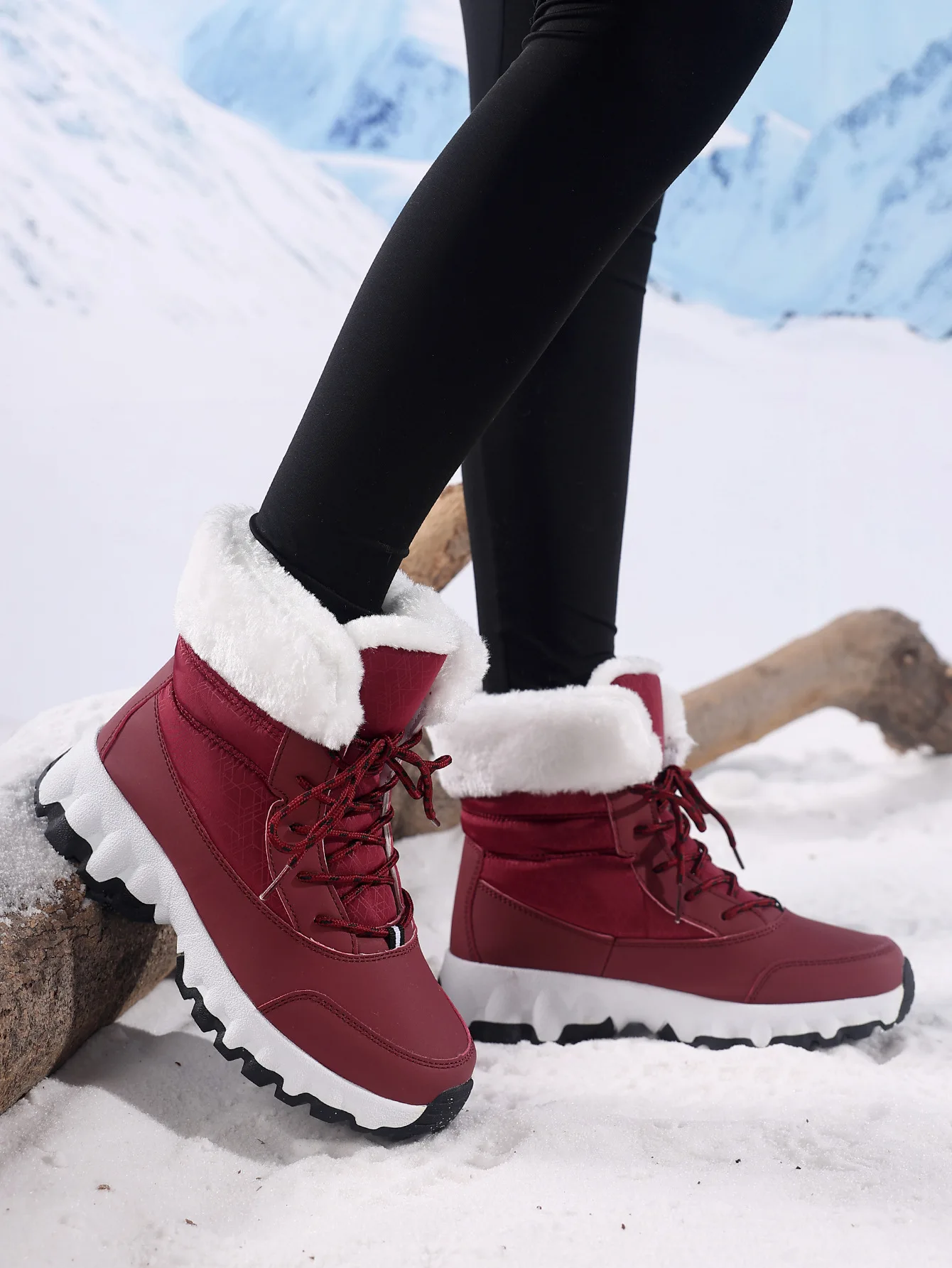 Bottines de neige à plateforme pour femme fourrées à lacets_voghion.com