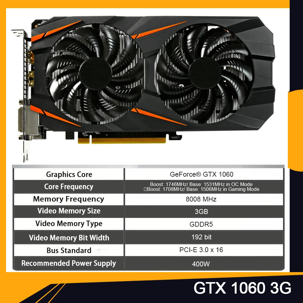 GTX 1060 3GB 5GB 6GB For Gigabyte Graphics Card GTX1060 GDDR5 400W PCI-E 3.0 8008 MHz GPU Desktop Computer Video Card latest graphics card for pc
