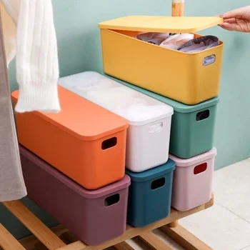 1 PC Desktop Storage กล่องแคบและยาวในครัวเรือนขนมขบเคี้ยวและ Sundries พร้อมฝาปิดแซนวิชตะกร้าเก็บเสื้อผ้ากล่องเก็บของเล่น 1
