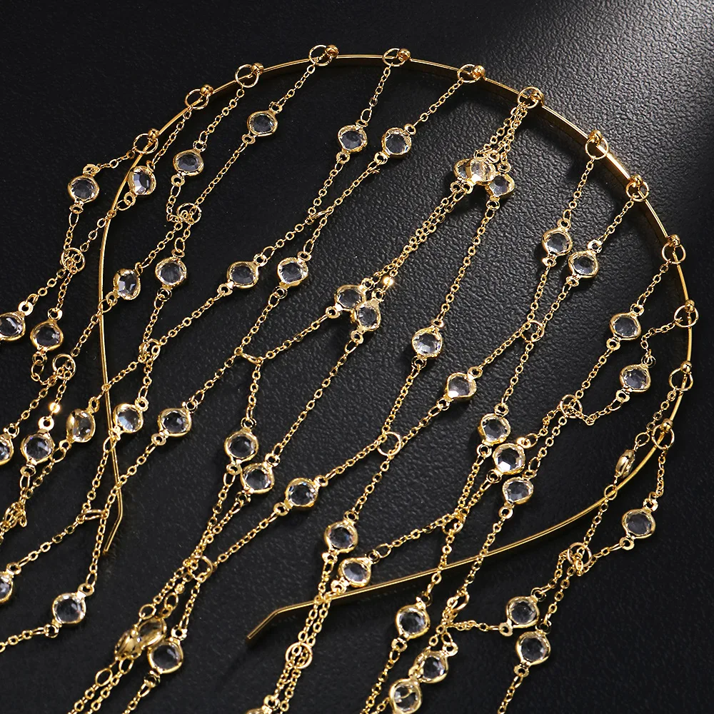Sparkling Long Metal Tassels Chain Hairpins for Women Zircon Crystal Hair Tinsel Headband Accessories Headwear Fashion Jewelry