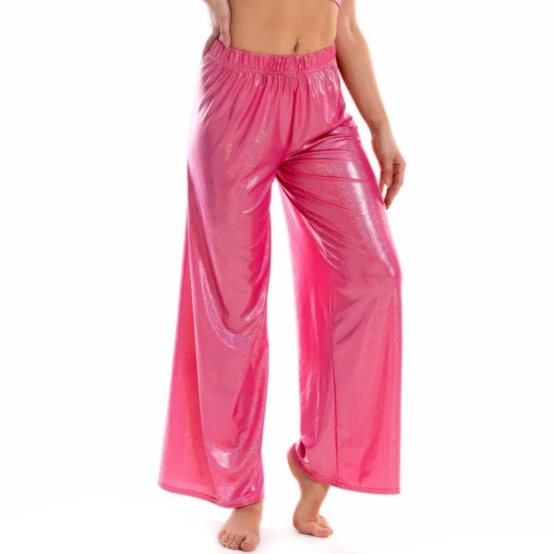 

Summer Shiny Women's Wide-leg Pants Loose Yoga Exercise Clothes Plus Size Elastic Waist Casual Pants Female Streetwear Trousers