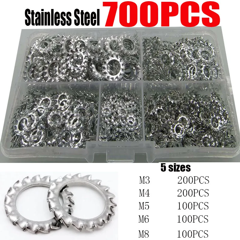 700 шт., зубчатые шайбы M3 M4 M5 M6 M8 400pcs set m3 m4 m5 m6 m8 mix gb861 1 304 stainless steel washers external toothed gasket serrated lock washer kit din6797j