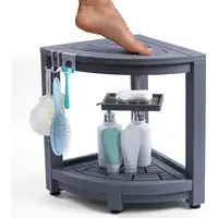 Corner Shower Stool Waterproof HDPS Shower Bench with 360 Soap Dish Razor Holder Anti-slip Feet Lower Storage Shelf Shower 2