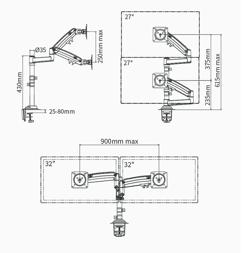 Lcd tv Monitor Desk Holder Gás Spring Full Motion Braço Duplo Braçadeira Buraco Laptop Notebook Mount 22 32 10 17 2-12kg nb H180 Fp2 - Image 5