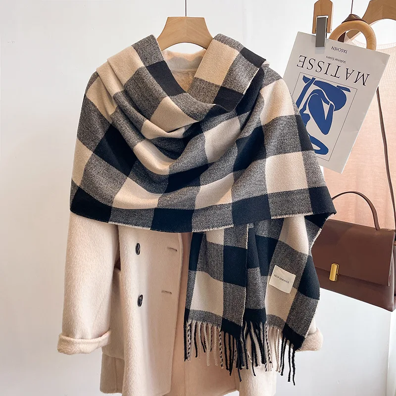 2024 New Large Plaid Cashmere Scarf for Men and Women Autumn and Winter British Style Thickened Warm Tassel Shawl Scarf